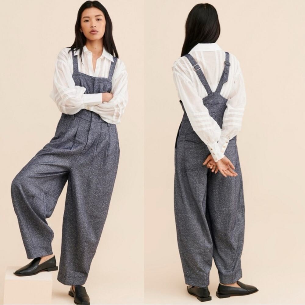 Free People Leonie Menswear Wool Barrel One Piece Jumpsuit Overalls Size Medium - Picture 4 of 14